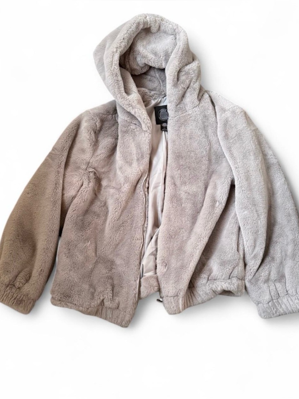 Urban Outfitters Light Gray Plush Hooded Teddy Jacket